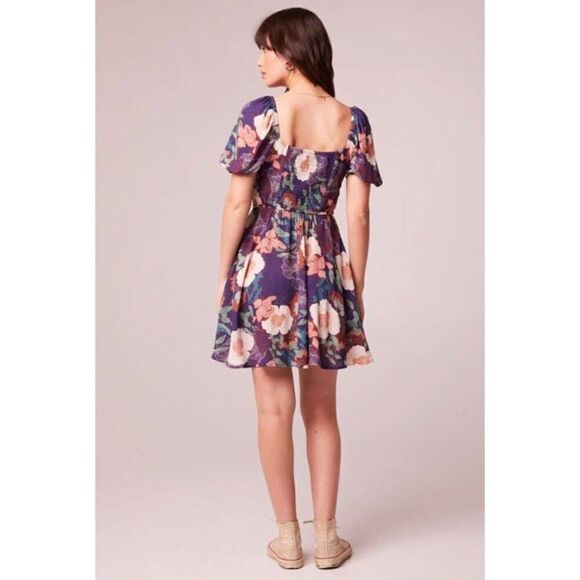 BOG - 🎉HPx2 🎉 BAND OF THE FREE - NWT Aimee Purple/Cream Floral Puff-Sleeve Mini - Picture 6 of 16